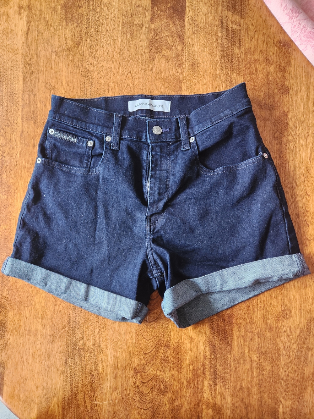 Calvin Klein Women's Dark Blue Denim Midi Shorts Size 29